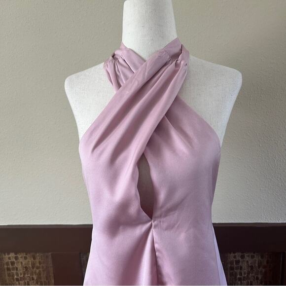 VICI Pink Satin Crossover Halter Tie Neck Blouse with Open Back Medium - NEW! - Picture 4 of 14